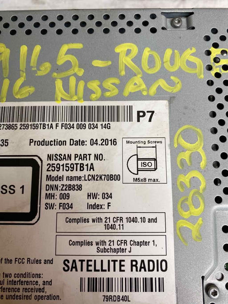 NISSAN ROGUE 2016 SIN VIN 5 DEPORTIVO RECEPTOR DE RADIO AM FM CD ASSY OEM 259159TB1A