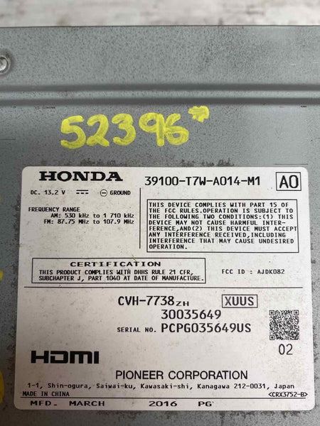 2016 HONDA HRV US MARKET EX RECEPTOR DE RÁDIO ASSY OEM 39100T7WA01