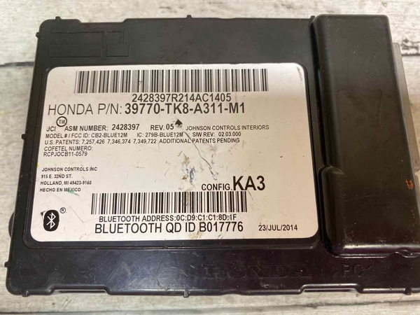 14 17 HONDA ODYSSEY COMMUNICATION BLUETOOTH CONTROL MODULE OEM 39770TK8A31