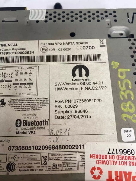 16 17 FIAT 500 RADIO AM FM DISPLAY RECEIVER 4DR 5.0" TOUCHSCREEN OEM 07356051020