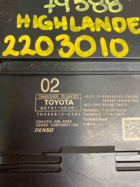 2020 TOYOTA HIGHLANDER TRANSCEIVER TELEMATICS CONTROL MODULE OEM 867410E061