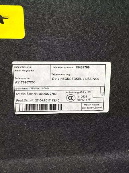 14 15 16 17 18 19 MERCEDES CLA250 TAPA DEL MALETERO CUBIERTA INTERIOR PANEL DE MOLDURA OEM 1176907200