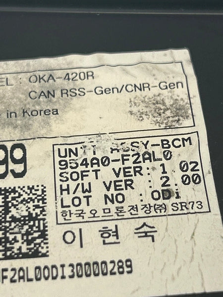 2020 HYUNDAI ELANTRA BODY CONTROL BCM MODULE SEDAN US MARKET OEM 954A0F2AL0