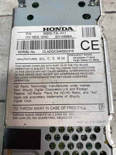 16 17 HONDA ACCORD CPE RADIO TUNER ASSY OEM 39800T3LA11