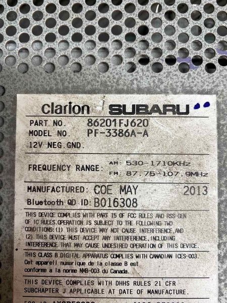 Conjunto de receptor de radio AM/FM para Subaru Impreza 2.0L (12/14), OEM 86201FJ620