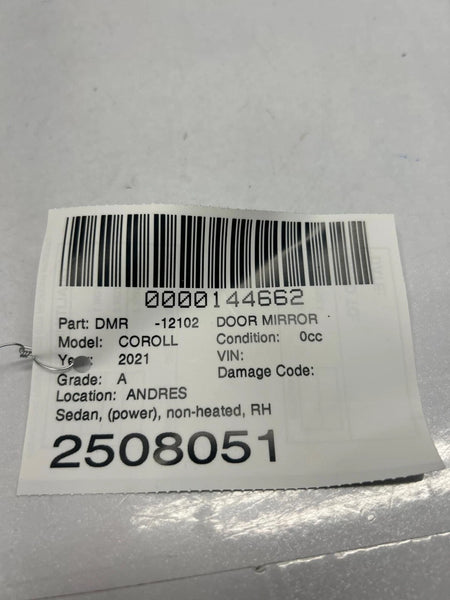2020 TO 2025 TOYOTA COROLLA DOOR MIRROR RIGHT SIDE SEDAN ASSY OEM 8791002916 1K3