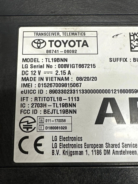 2021 TO 2023 TOYOTA COROLLA TELEMATICS CONTROL COMMUNICATION UNIT OEM 8674106092