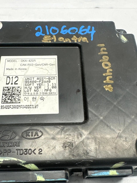 2018 HYUNDAI ELANTRA BODY CONTROL BCM UNIT ASSY OEM PASSIVE SEDAN US 95400F2AX0