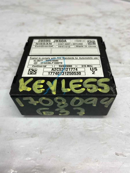 2008 TO 2013 INFINITI G37 KEYLESS ENTRY CONTROL MODULE UNIT ASSY OEM 28595JK60A