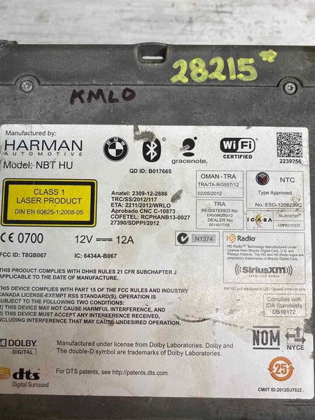 BMW 320 RADIO AM FM RECEIVER 2014 2015 SEDAN 1 DIN ASSEMBLY OEM 935168201