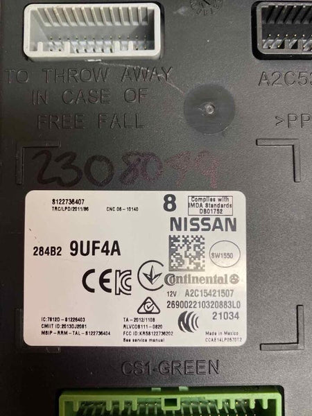 NISSAN MURANO BODY CONTROL MODULE 2021 TO 2022 BCM UNIT ASSEMBLY OEM 284B29UF4A