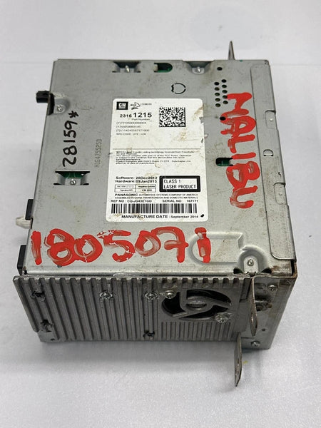 14 TO 16 CHEVROLET MALIBU RADIO AM FM RECEIVER ASSY OEM 23161215 AM FM SINGLE CD