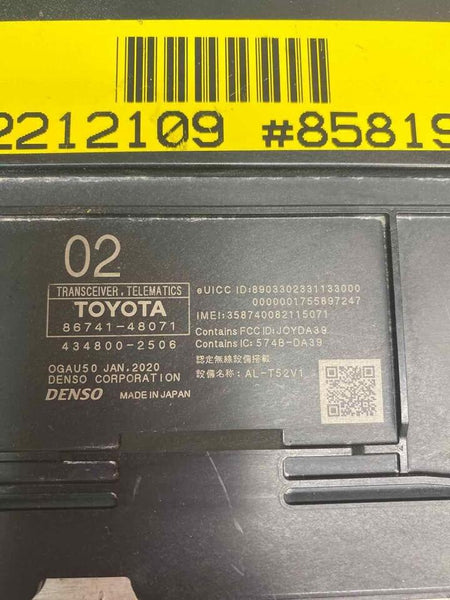 Toyota CHR telematics control module 2020 communication unit assy OEM 8674148071