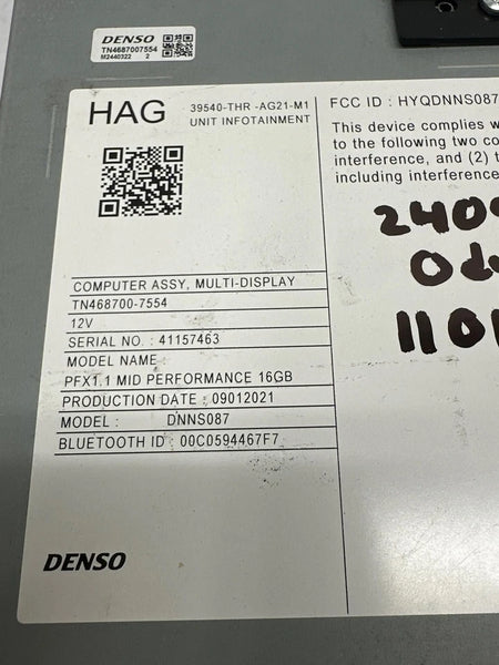 2021 TO 2024 HONDA ODYSSEY RADIO AM FM RECEIVER UNIT ASSEMBLY OEM 39540THRAG2