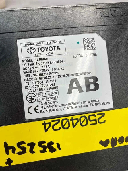 2021 TO 2023 TOYOTA COROLLA TELEMATICS CONTROL MODULE UNIT ASSY OEM 8674106092