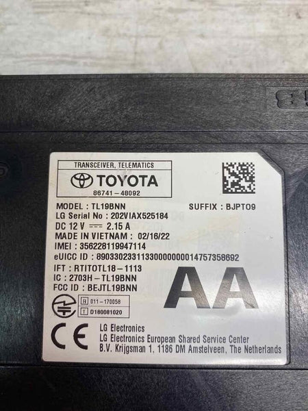 2022 TOYOTA COROLLA TRANSCEIVER TELEMATICS CONTROL MODULE OEM 8674148092