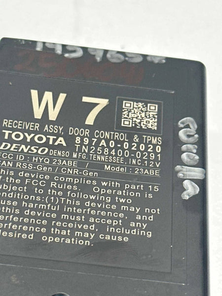 2021 TOYOTA COROLLA TPMS & DOOR CONTROL MODULE UNIT ASSEMBLY OEM 897A002020