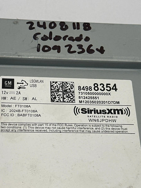 2020 TO 2022 CHEVROLET COLORADO RADIO AM FM RECEIVER UNIT ASSY OEM 84988354