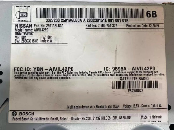 20 21 22 NISSAN SENTRA RADIO AM FM RECEPTOR CON NAVEGACIÓN ASSY OEM 2591A6LB0A