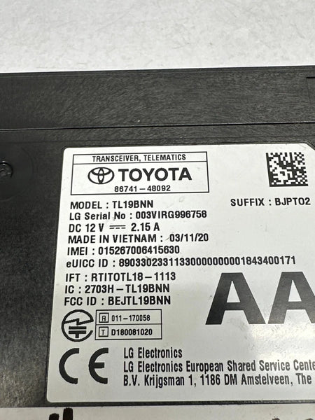 2021 TO 2023 TOYOTA COROLLA TELEMATICS CONTROL MODULE UNIT ASSY OEM 8674148092