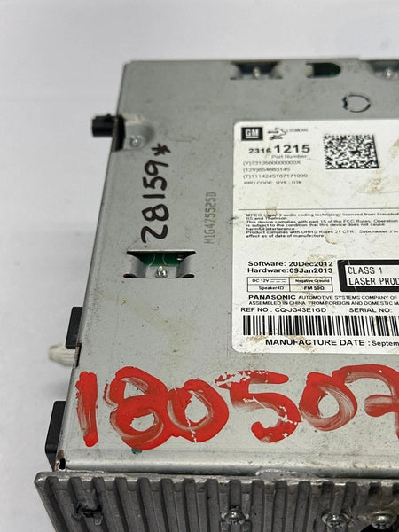 14 TO 16 CHEVROLET MALIBU RADIO AM FM RECEIVER ASSY OEM 23161215 AM FM SINGLE CD