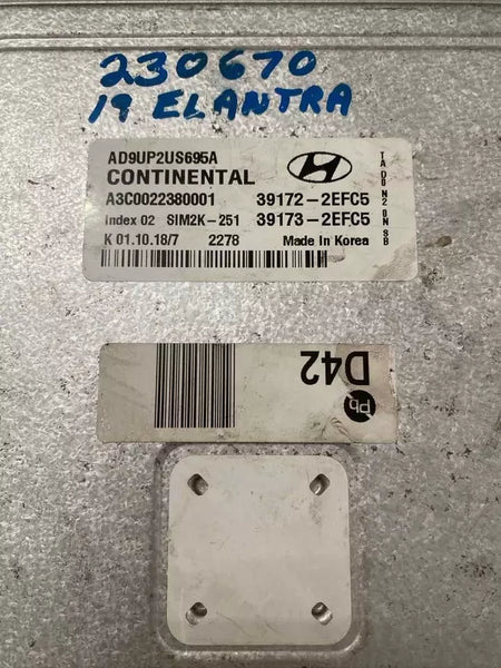 Hyundai Elantra engine control unit 19 ecm ecu sedan 2.0L korean OEM 391732EFC5