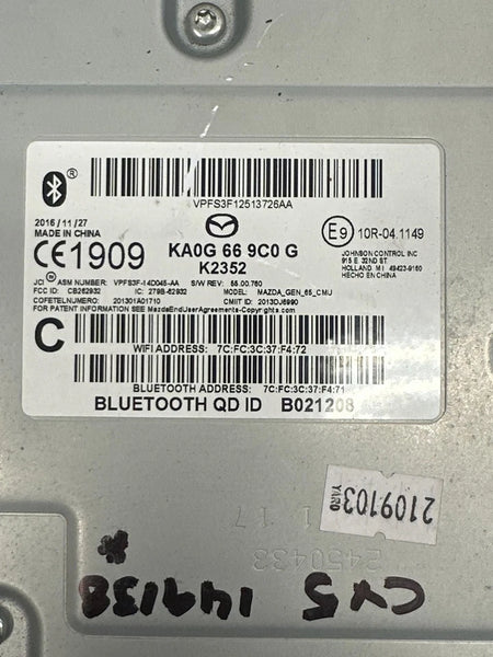2016 MAZDA CX-5 RADIO AM FM SATELLITE TUNER ASSY OEM KA0G669C0