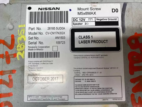 18 19 NISSAN SENTRA RÁDIO AM FM RECEPTOR SEM NAVEGAÇÃO 5.8" ASSY OEM 281855UD0A