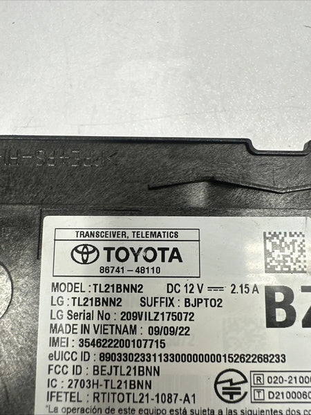 2021 TO 2023 TOYOTA COROLLA TELEMATICS CONTROL MODULE UNIT ASSEMBLY OEM 8674148110