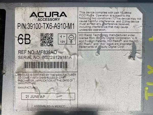 19 20 21 22 ACURA ILX RADIO AM FM RECEPTOR DE NAVEGACIÓN CONJUNTO OEM I39100TX6A91