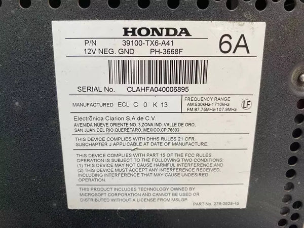 18 19 20 21 22 ACURA ILX RADIO AM FM RECEPTOR DE RADIO Y CONJUNTO DE CONTROL OEM 39100TX6A41