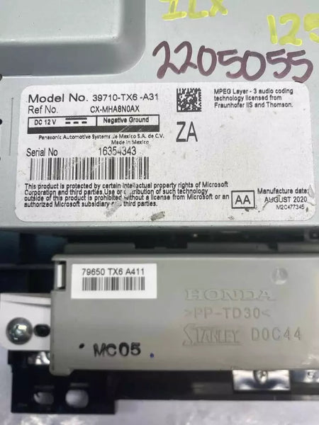 19 20 21 22 ACURA ILX RADIO AM FM PANTALLA SIN NAVEGACIÓN CONJUNTO OEM 39710TX6A31