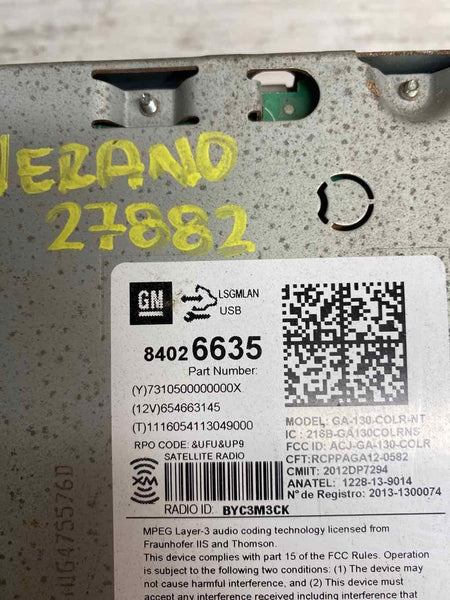 15 16 BUICK VERANO RADIO RECEIVER W/O NAVIGATION ASSY OEM 84026635