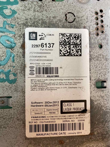Chevrolet Cruze rádio am fm 13 14 15 16 conjunto receptor de rádio OEM 22976137