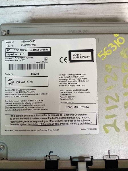 2014 2015 TOYOTA TUNDRA RÁDIO TELA DE EXIBIÇÃO E RECEPTOR 861400C040 57070 na face rdo