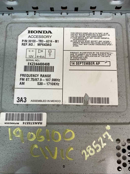 Conjunto de receptor de radio Honda Civic 2013-2015 OEM 39100TR3A31
