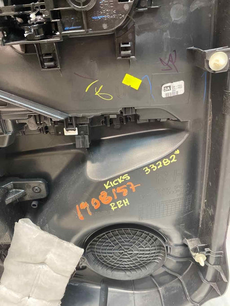 18 NISSAN KICKS REAR RIGHT INNER DOOR TRIM PANEL GRAY NO BOSE AUDIO 829005RL0A