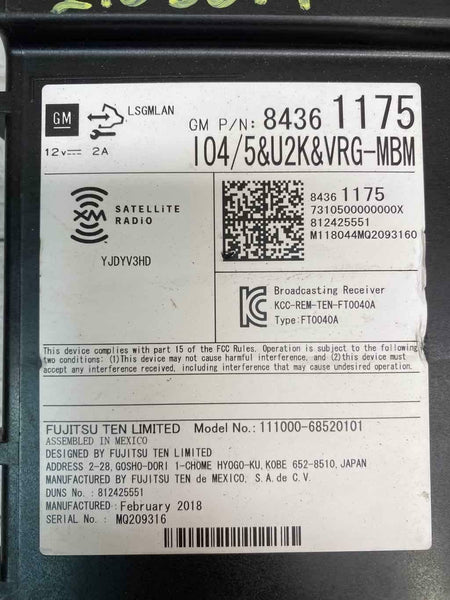 Radio Chevy Colorado 2017-2019 con pantalla táctil de 8.0" OEM 84361175