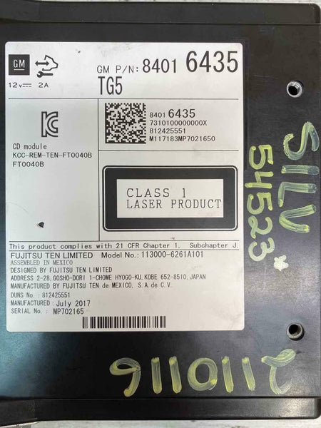 2015 2019 CHEVROLET SILVERADO RADIO AUDIO DISC PLAYER ASSY OEM 84016435