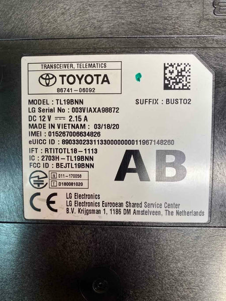 2020 TOYOTA COROLLA LE 1.8L TELEMATICS TRANSCEIVER CONTROL MODULE OEM 8674106092