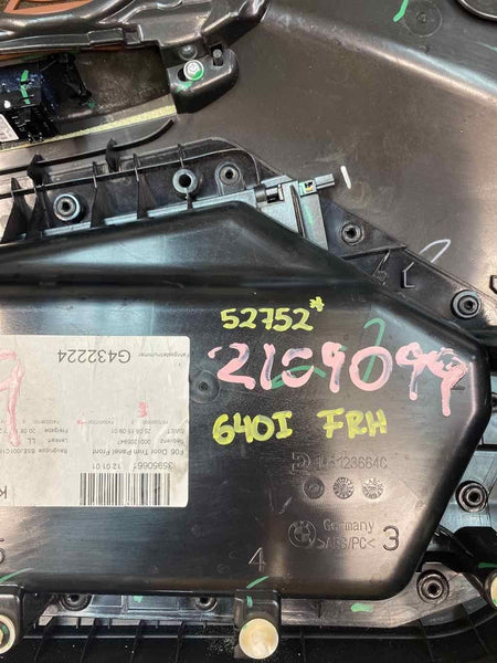 13 TO 19 BMW 640I DOOR PANEL TRIM FRONT RIGHT SIDE BLACK BROWN ASSY OEM 417304292